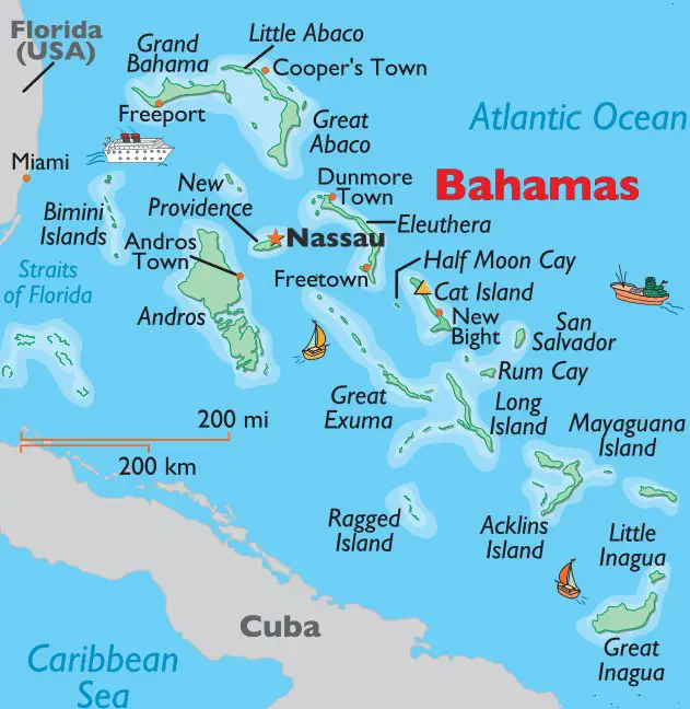 Localização geográfica estratégica de Bahamas